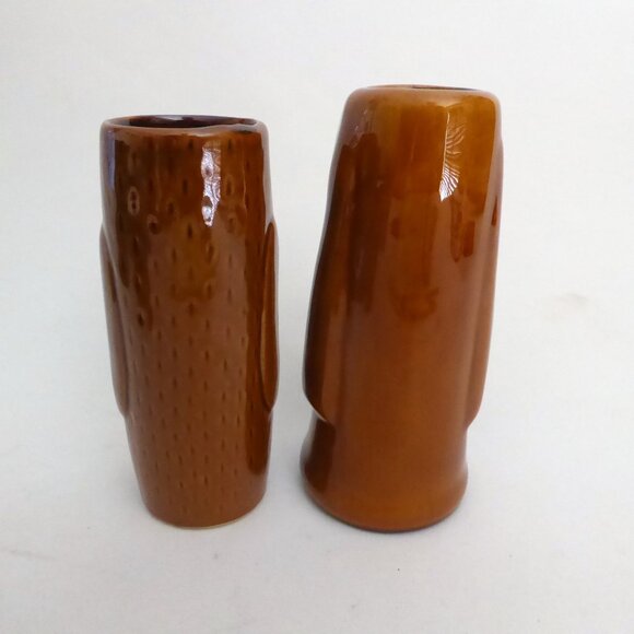 NEW VINTAGE EASTER ISLAND MAORI MOAI TOTEM BROWN CERAMIC TIKI MUG SHOT LOT OF 6 - Picture 3 of 13